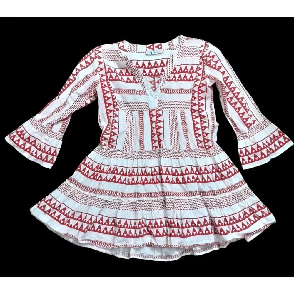 Bindu Salma Boho Hippie Beach Vacation Casual Flared Sleeve Mini Dress Small - Picture 5 of 10